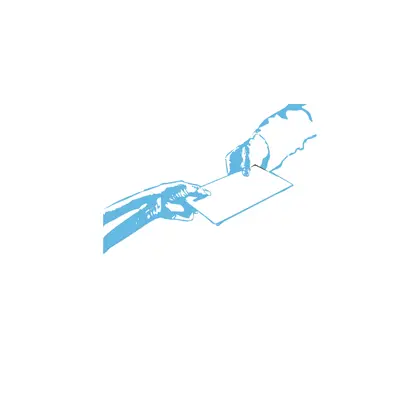 Links und rechts ist eine Hand, die ein in der Mitte platziertes Kuverts jeweils festhalten. Dies symbolisiert Dankbarkeit für die Zusammenarbeit.